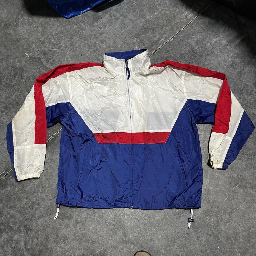 VINTAGE Woolrich Windbreaker Hoodie Jacket Adult Large Red White Blue Mens 90s
